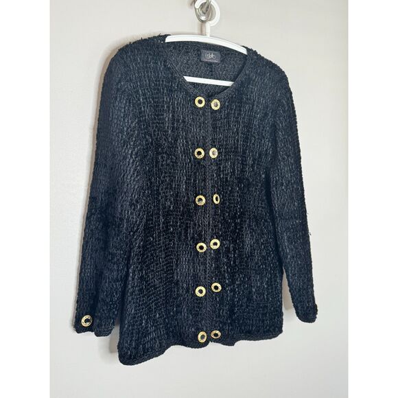 Vintage Estelle L Textured Jacket Black Gold Button Cardigan Blazer 80s Luxe - Picture 4 of 8